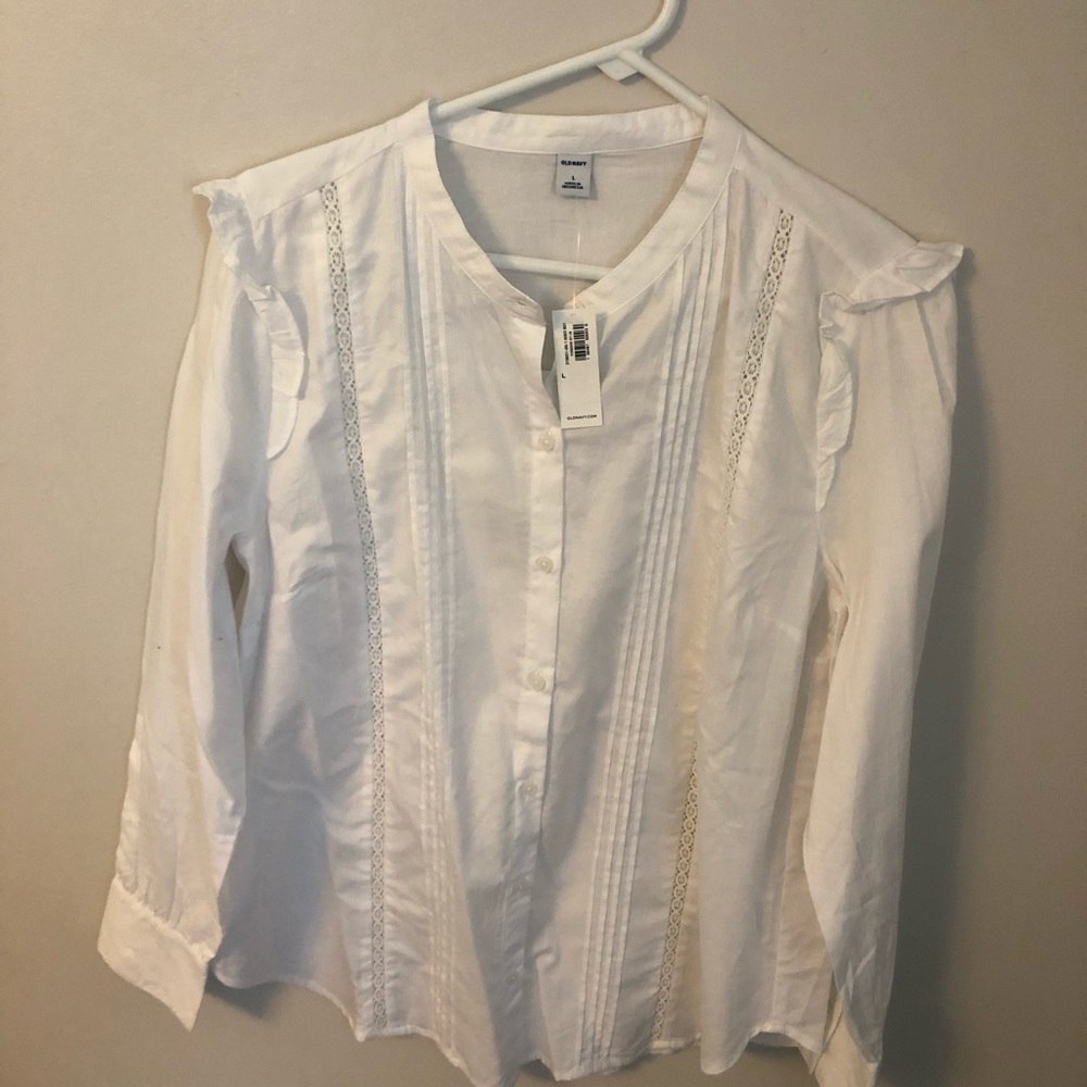 Old Navy NWT ruffle sleeve white button down top